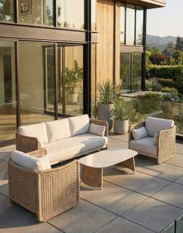 Zestaw ogrodowy Corsica: sofa, 2 fotele i stolik kawowy, aluminium, technorattan