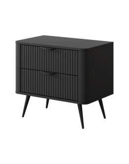 Czarna szafka nocna na nóżkach Lante G 2S – nowoczesna elegancja z ryflowanym frontem
