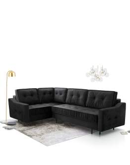 Nowoczesny narożnik z funkcją spania na wysokich nóżkach Akita