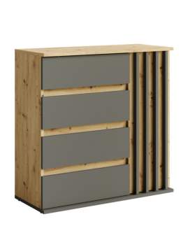 Komoda z czterema szufladami i szafką, grafit, dąb artisan, lamele Doris 27 (ID: 224106, DR-R20315/U12012-27-FSC-B)
