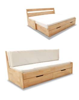 Divan extensibil cu 2 sertare Duo A, lemn masiv (90-180 cm)