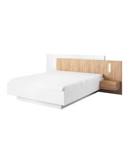 Drewniane łóżko z pojemnikiem, stolikami nocnymi i oświetleniem 160×200 – kolekcja 3D