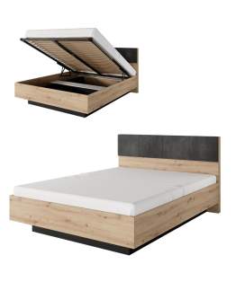 Łóżko drewniane z tapicerowanym zagłówkiem i pojemnikiem Tally C 160