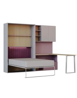 Set Lumi cașmir/roz: pat rabatabil + birou + dulap suspendat