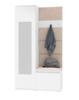 Garderobă pentru hol cu oglindă Emi, alb/bej
