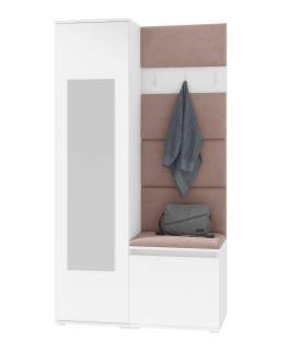 Garderobă pentru hol cu oglindă Emi, alb/maro