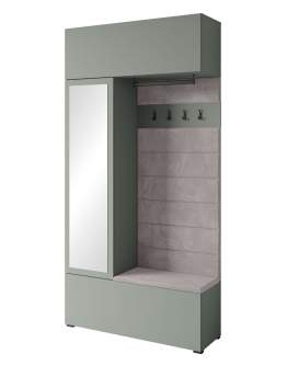 Szafa z siedziskiem do przedpokoju 115 cm garderoba Tejo mglista zieleń (TEJ009C+TEJ244)