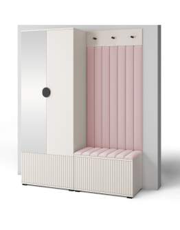 Kaszmirowy zestaw mebli do przedpokoju z siedziskiem, lustrem i uchwytami na niskich nóżkach Rayo 1 - Trinity 19