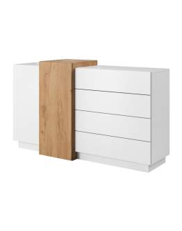 Biała komoda z szufladami 3D F 2D4S z elementami dąb craft