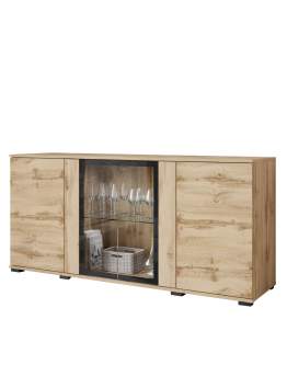 Komoda z witryną LED Caro dąb wotan (CARS154W)