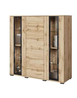 Wysoka komoda z witryną dąb wotan Caro (CARH120W)