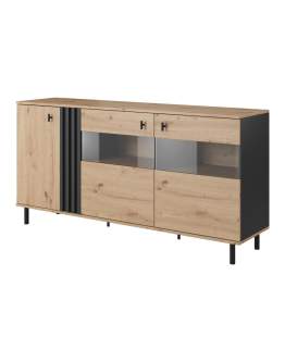 Komoda z witryną MADIS E 165 cm – dąb artisan/antracyt