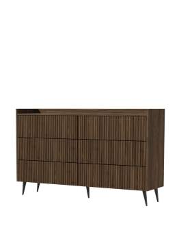 Komoda 6 szuflad na metalowych nóżkach z frezowanymi frontami (Ademo REG3 orzech)
