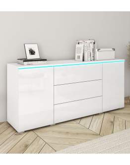 Comodă cu 2 uși și 3 sertare Vera, alb lucios (150 cm)