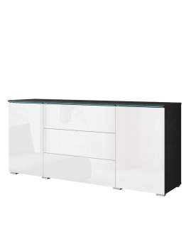 Comodă cu 2 uși și 3 sertare Vera, matera/alb lucios (150 cm)