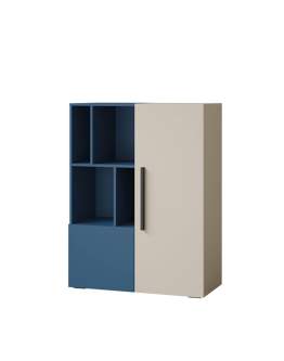 Komoda z szafką i otwartym regałem 90/117 cm (Lorin 6 kaszmir/błękit)