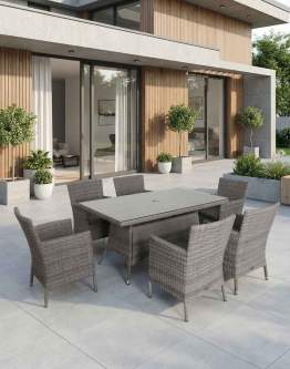 Stół ogrodowy z krzesłami Krk, szary, aluminium, technorattan
