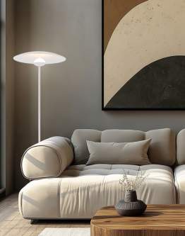 Lampa podłogowa stojąca LED biały klosz talerz LUND (50633057)