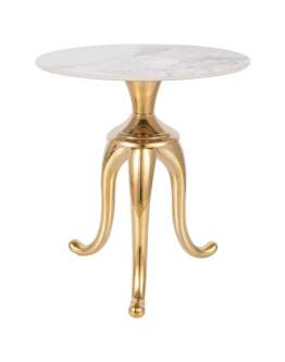 Ława Snake Biały Połysk, Efekt Marmuru, Złota Podstawa