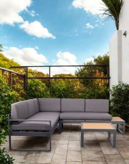 Narożnik ogrodowy Loreto Grey 5-osobowy ze stolikiem – aluminium, szary