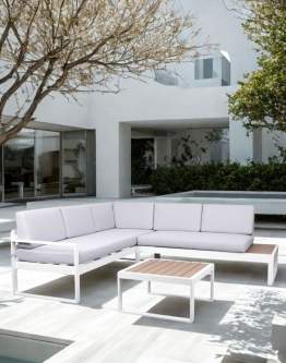 Narożnik ogrodowy Loreto White 5-osobowy ze stolikiem – aluminium, biały