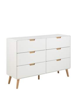 Comodă cu 6 sertare Lowell, alb/stejar