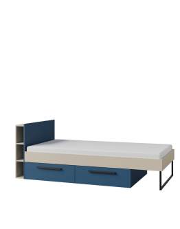 Łóżko dziecięce 90x200 cm z szufladami i regałem (Lorin 11 kaszmir/błękit)