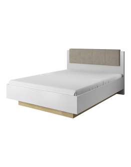 Łóżko Arco N z pojemnikiem 160x200 z tapicerowanym wezgłowiem - biały połysk/dąb grandson