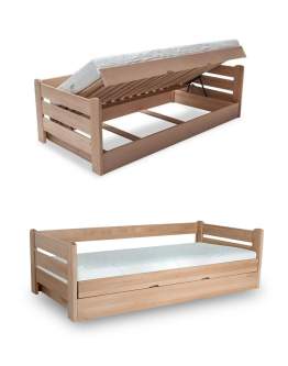 Pat single cu spațiu de depozitare Dream, lemn masiv (100x200)