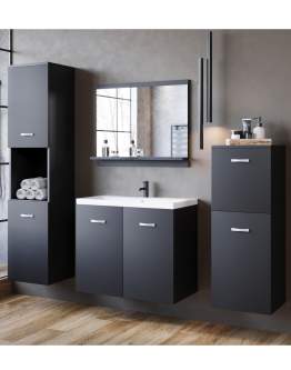 Zestaw mebli do łazienki: szafka pod umywalkę, słupek, półsłupek, lustro, umywalka Malo czarny mat (MLBZZ00)