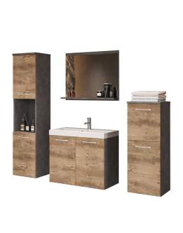 Zestaw mebli do łazienki: szafka pod umywalkę, słupek, półsłupek, lustro, umywalka Malo matera/kasztan (MLBTX00)