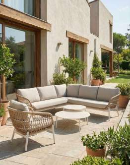 Zestaw ogrodowy Malta: narożnik, fotel i 2 stoliki (6 osobowy)