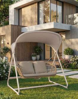 Podwójna huśtawka ogrodowa Malta z technorattanu