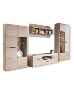Set Link, stejar sonoma: comodă TV + 2 vitrine + raft de perete
