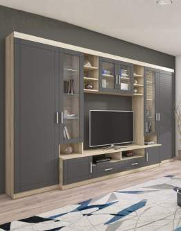 Meblościanka Paris GR01 Grafit, Dąb Sonoma