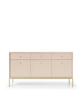 Comodă Mono bej cu sertare și compartimente (L), picioare aurii