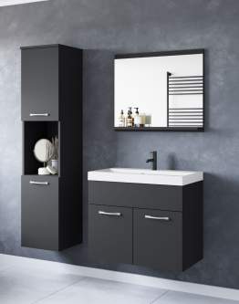 Set de baie suspendat: chiuvetă, mască pentru chiuvetă, dulap și oglindă Montreal, negru