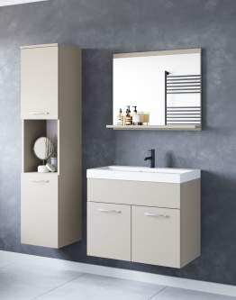 Podwieszany zestaw mebli do łazienki: słupek, szafka umywalkowa, umywalka Montreal kaszmir (MOBK00)