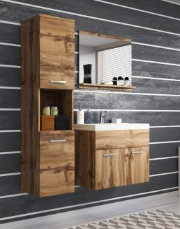 Set de baie suspendat: chiuvetă, mască pentru chiuvetă, dulap și oglindă Montreal, wotan