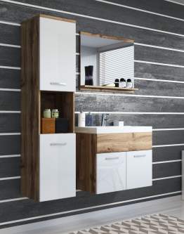 Podwieszany zestaw mebli do łazienki: słupek, szafka umywalkowa, umywalka Montreal wotan/biały połysk (MOB0W00)