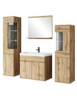 Meble do łazienki LED: szafka umywalkowa, słupek łazienkowy Nairobi dąb wotan (NAI04W)