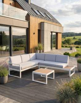 Set de grădină Loreto White: colțar + măsuță