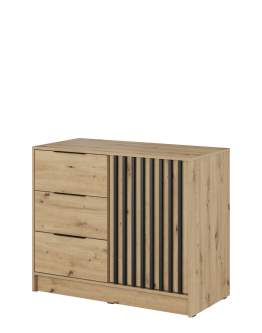 Komoda Nelly 2D z czarnymi lamelami, dąb artisan