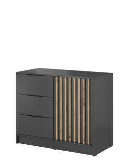Komoda Nelly 2D z lamelami dąb artisan, grafitowa (2609) - OUTLET