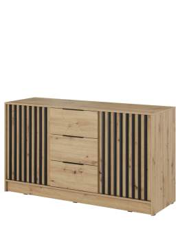 Komoda z szufladami Nelly 3D, czarne lamele, dąb artisan