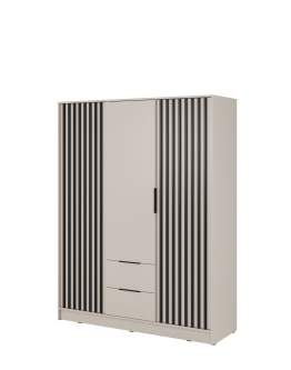 Třídveřová šatní skříň Nelly 3D: kašmír s černými lamelami, 155 cm