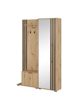 Garderoba Nelly do przedpokoju z lustrem i wieszakami, dąb artisan