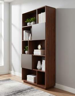 Knihovna Nevada, tmavý dub s šedými dvířky, 80 cm (BS01)