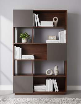 Regał Nevada ciemny dąb z szarymi drzwiczkami 110 cm (BS02)