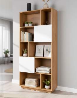 Regał Nevada dąb naturalny z białymi drzwiczkami 80 cm (BS01)